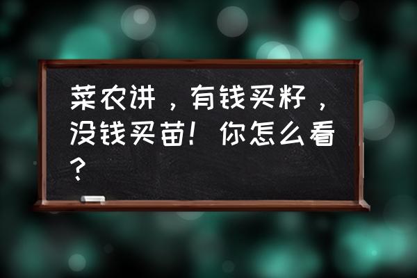 网上买的树苗来不及种植怎么办 菜农讲，有钱买籽，没钱买苗！你怎么看？