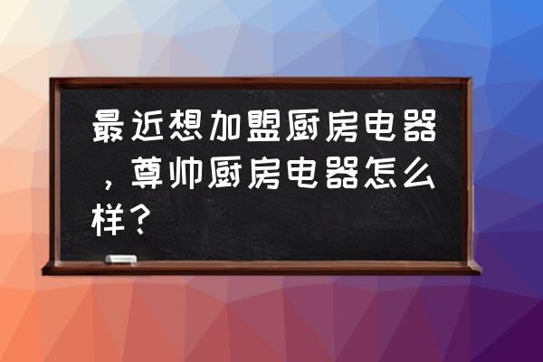 厨卫电器招商加盟推荐 最近想加盟厨房电器，尊帅厨房电器怎么样？