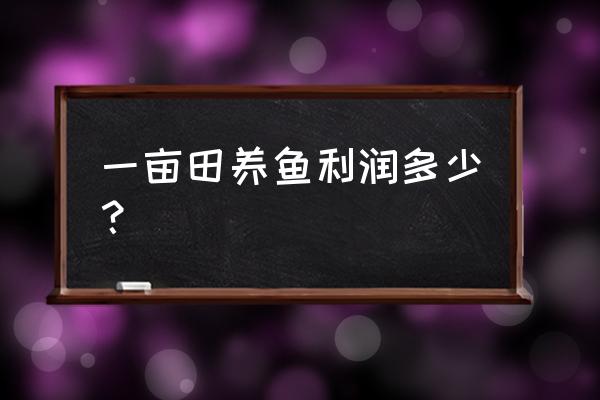 养鱼每亩收入 一亩田养鱼利润多少？