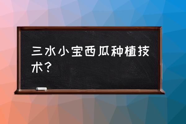 西瓜种植技术完整版 三水小宝西瓜种植技术？