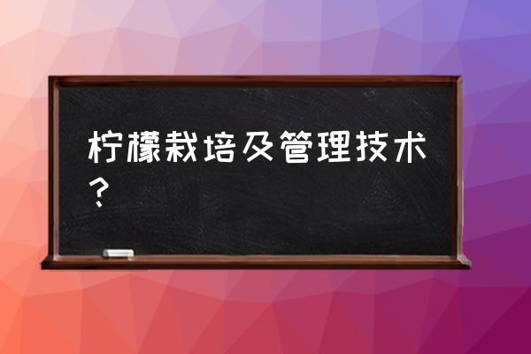 柠檬树苗栽种方法 柠檬栽培及管理技术？